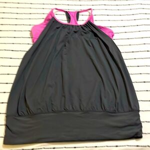 lululemon size 10 top with built in support in grey and pink.